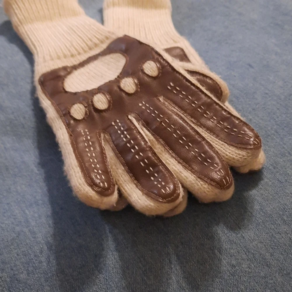 Vintage 1970's winter gloves riding gloves leather and knit  motorcycle
